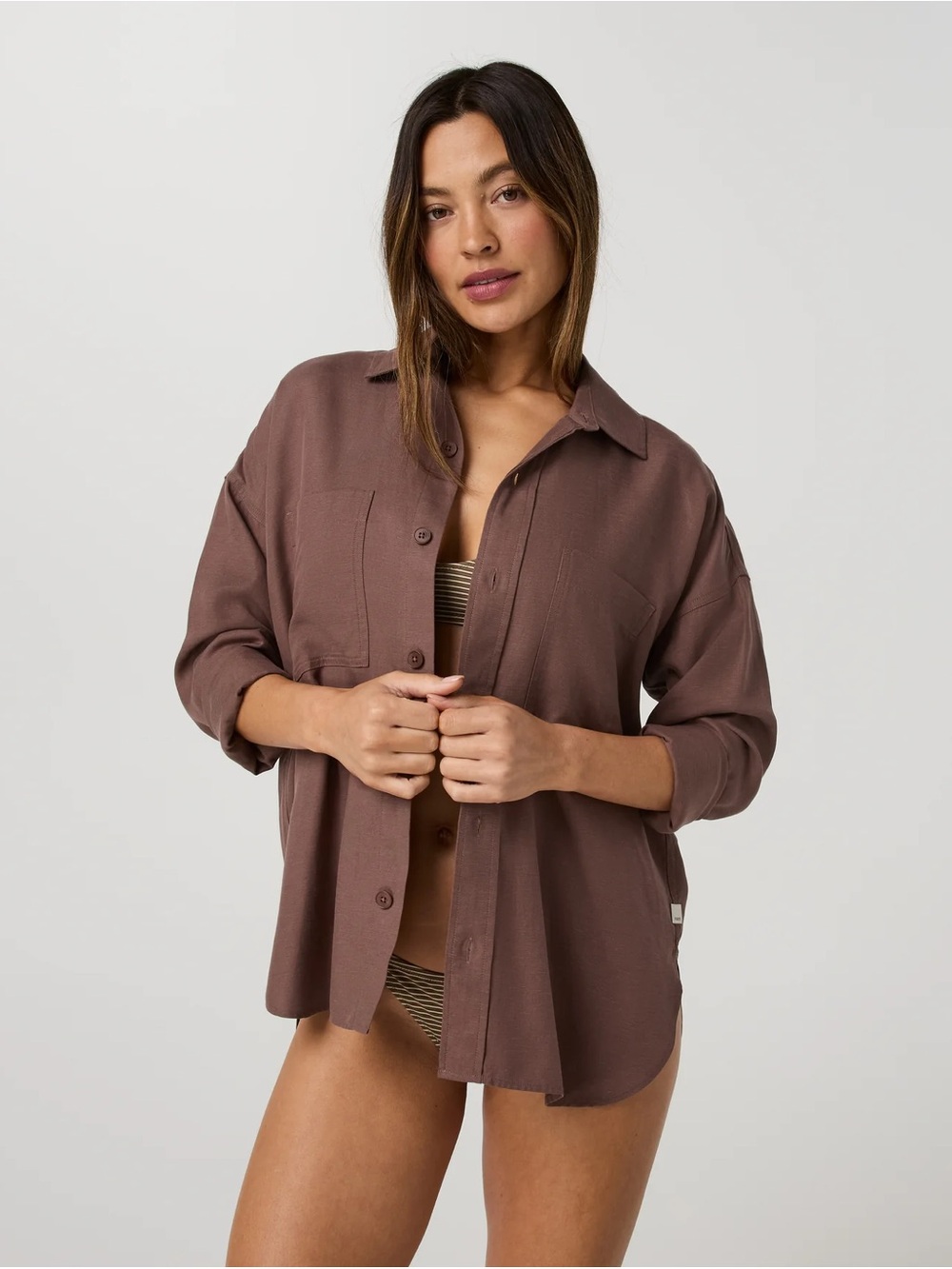 Vuori Sable Brown Trestles Twill Button Up Shirt Size Small
